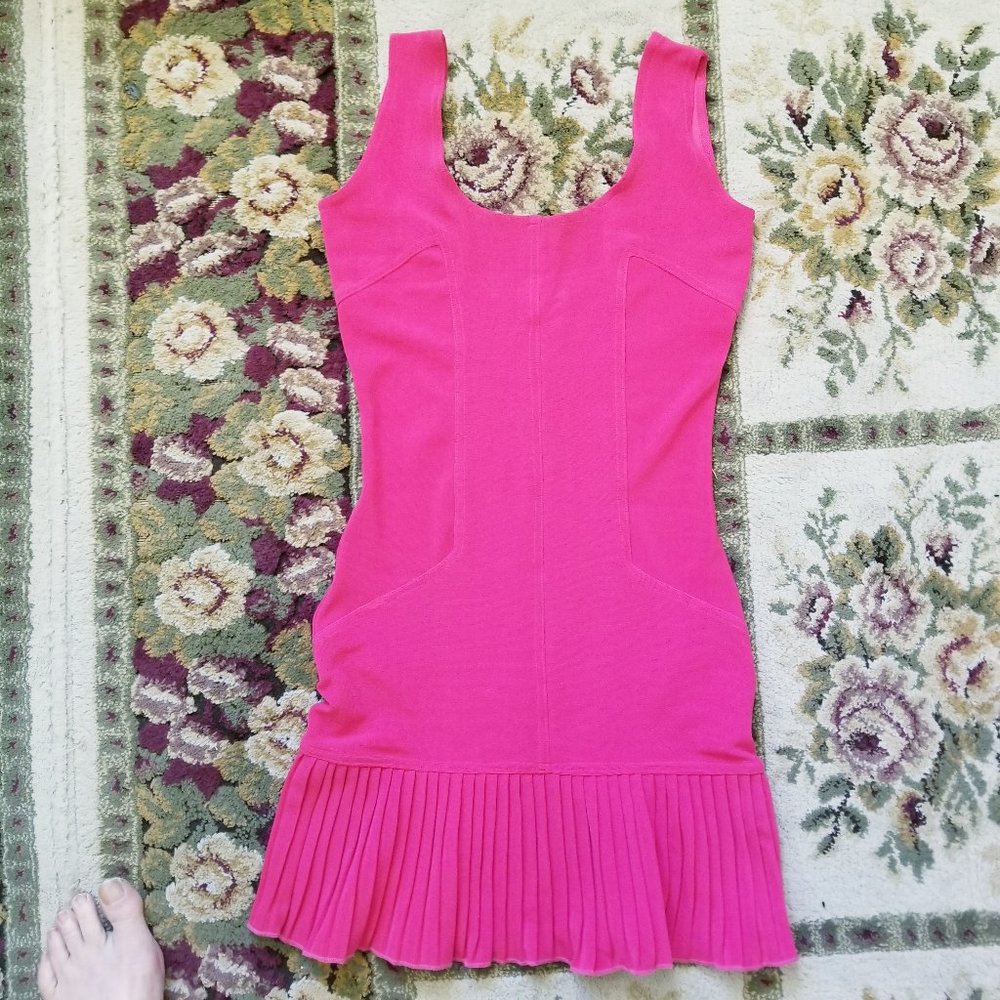 Spandex Pullover Cranberry Pink Dress Size XS Sexy Pleated Fitted Unworn Vintage